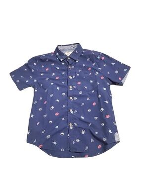 Kids Boy’s Size 8 Navy Short Sleeve Button-Up Shirt with Micro Print